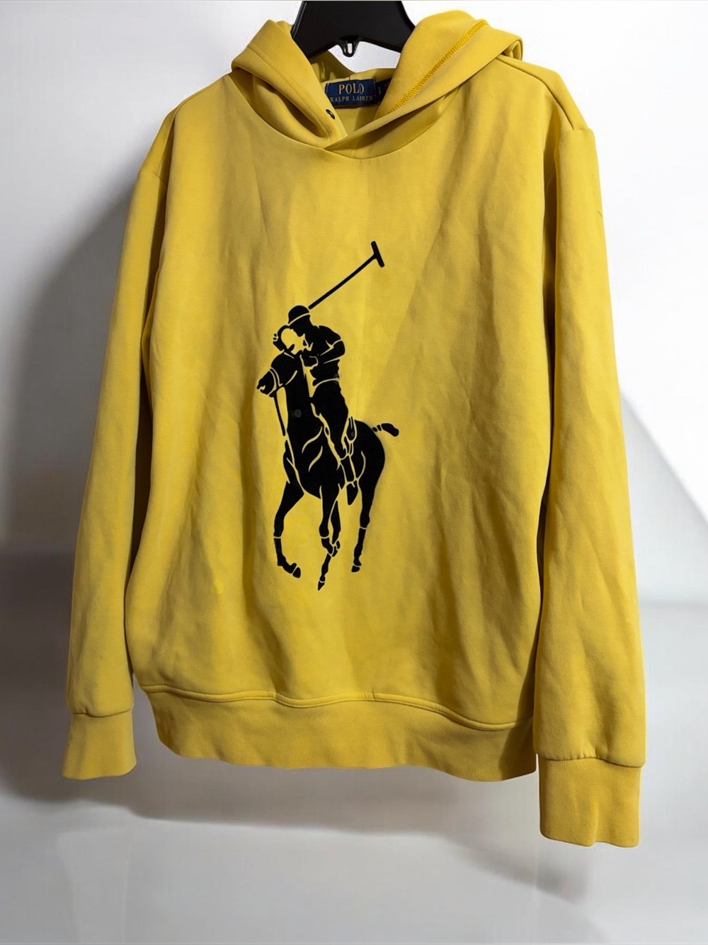 Ralph Lauren Polo Yellow Hoodie Felt Big Logo Men’s Size S RN 41381